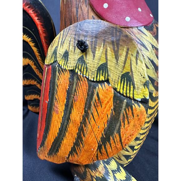 Carved Wood Folk Art Rustic Red & Yellow Painted Jointed Shelf Sitter Rooster - Picture 8 of 10